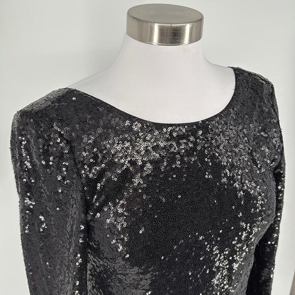 Chi Chi London Women’s Black Sequin Long Sleeve Mini Dress Stretch Size 4 New - Picture 3 of 13